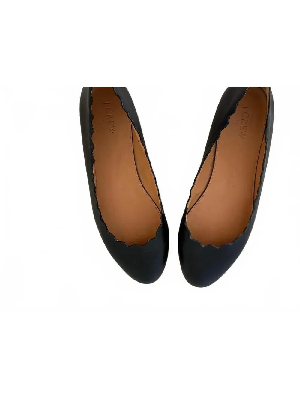 J.Crew Black Leather Scalloped Edge Ballet Flats Size 9.5